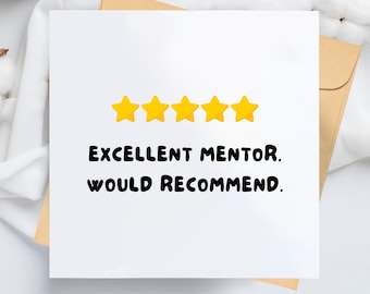 Excellent Mentor Would Recommend - 5 Star Mentor - Mentor Thank You Card, Best Mentor Card, Leaving Card, Retirement Card