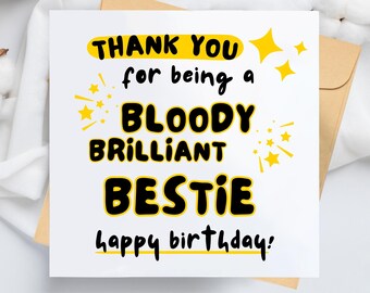 Bloody Brilliant Bestie Birthday Card, Funny Friend Greeting (5.5x5.5" Square)
