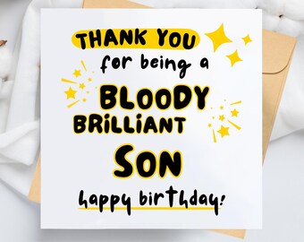 Bloody Brilliant Son Birthday Card – Happy Birthday Greeting with Kraft Envelope