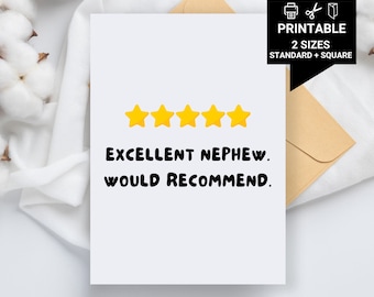 Excellent Nephew. Would Recommend. Printable Birthday Card For Nephew, Printable Nephew Birthday Card, Nephew Birthday Card, Nephew Birthday