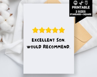 Excellent fils. Je le recommanderais. Carte imprimable pour fils, carte drôle de fils, carte d'anniversaire drôle de fils, carte pour le plus grand fils, pour lui, alternative