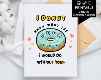 Printable Donut Card – Funny Friendship Thank You (Digital Download)