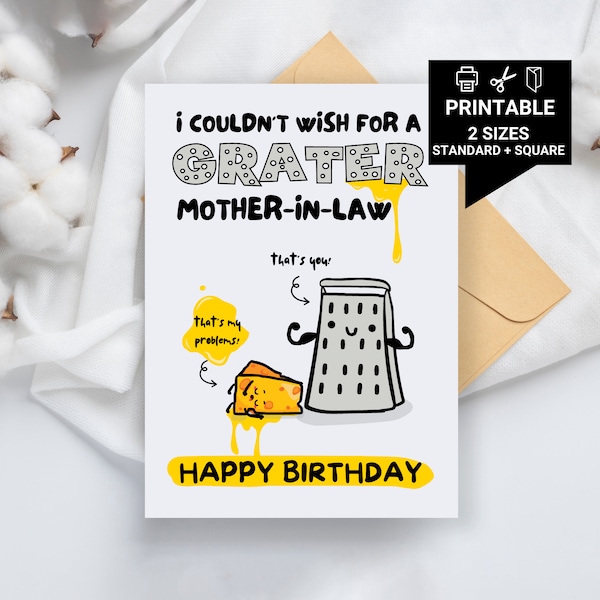 Grater Mother-In-Law, Funny Printable Birthday Card, Printable Birthday Card, Printable Birthday Card for Mother-In-Law, Printable Card