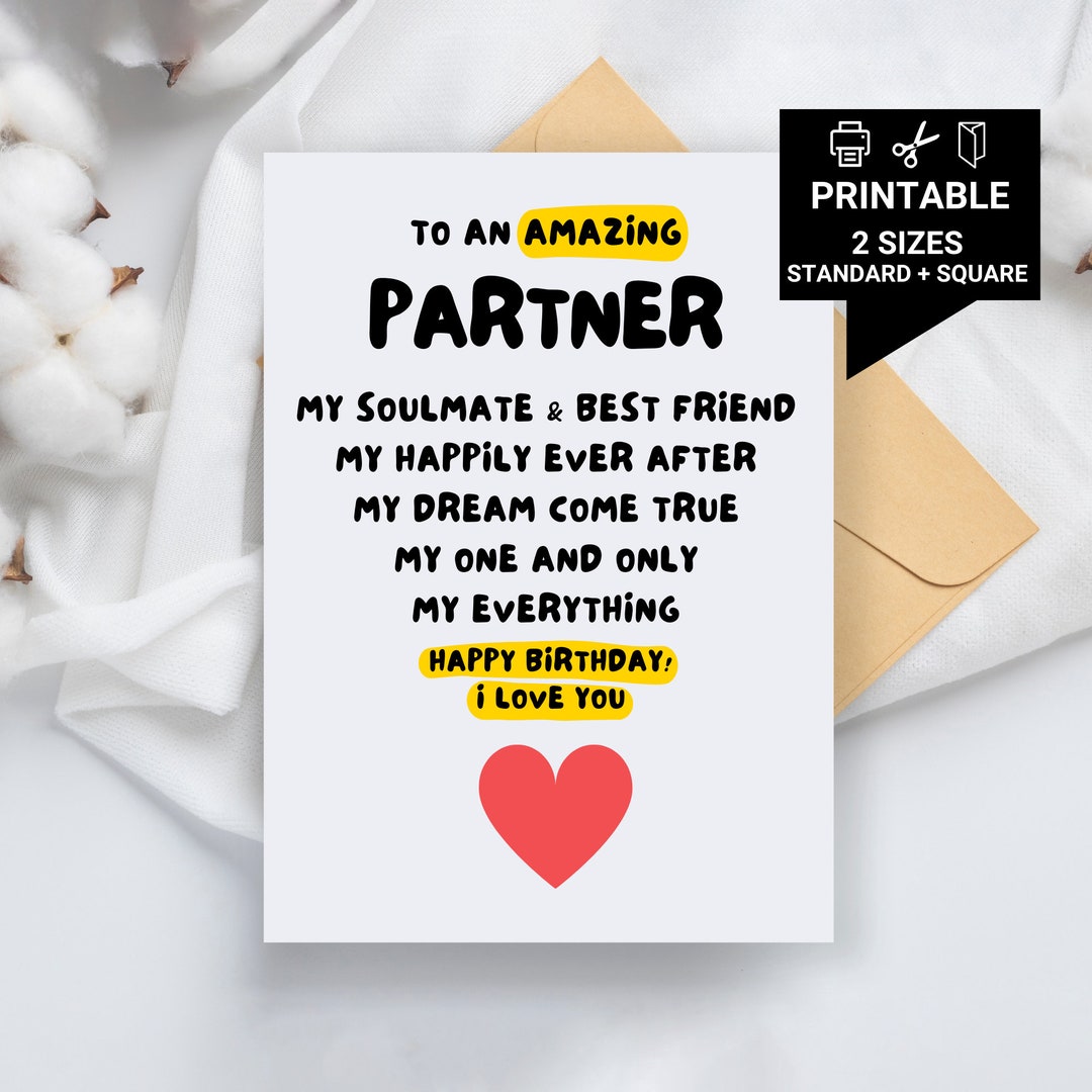 Printable Birthday Card for Partner, Soulmate & Best Friend, Greeting(02)