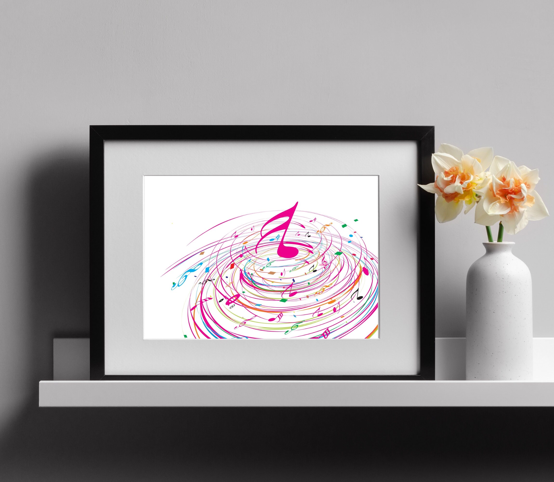 Printable Musical Notes Wall Art, Music Note With Wave Line Design, Artist Room Wall Poster