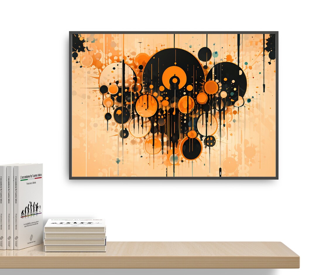 Printable Musical Notes Wall Art Black Orange Theme Round Etsy