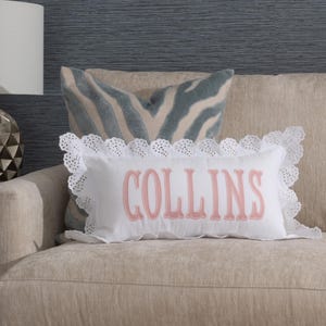 12x20 in Personalized Scalloped Eyelet Applique Name and Monogram Pillow Cover