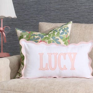 12x20 in Personalized Scalloped Applique Name and Monogram Pillow Cover