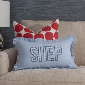 12x20 in Personalized Embroidered and Applique Name and Monogram Pillow Cover Pleat Style