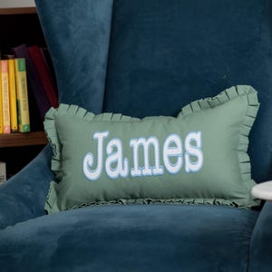 12x20 in Personalized Embroidered and Applique Name and Monogram Pillow Cover Pleat Style
