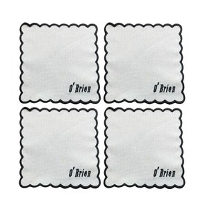 Set of 4 Personalized Embroidered Scalloped Cocktail Napkin