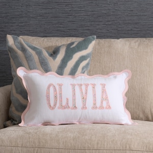 12x20 in Personalized Scalloped Applique Name and Monogram Pillow Cover