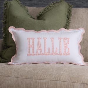 12x20 in Personalized Scalloped Applique Name and Monogram Pillow Cover