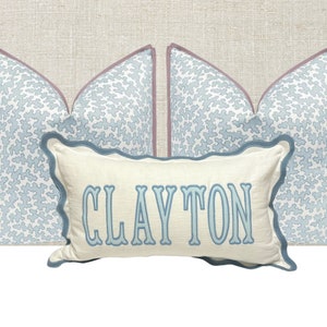 12x20 in Personalized Scalloped Applique Name and Monogram Pillow Cover