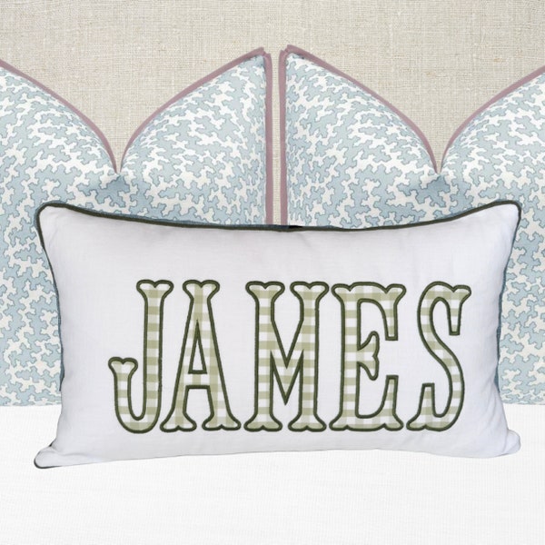 12x20 in Personalized Applique Name and Monogram Pillow Cover