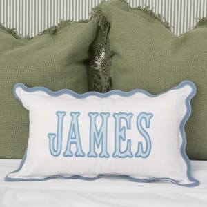 12x20 in Personalized Scalloped Applique Name and Monogram Pillow Cover
