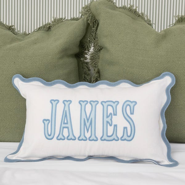 12x20 in Personalized Scalloped Applique Name and Monogram Pillow Cover