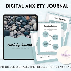 PLR Digital Anxiety Journal | PLR Digital Anxiety Workbook | Therapy Worksheets | Mindfulness Journal | Goodnotes Compatible | Resell Rights
