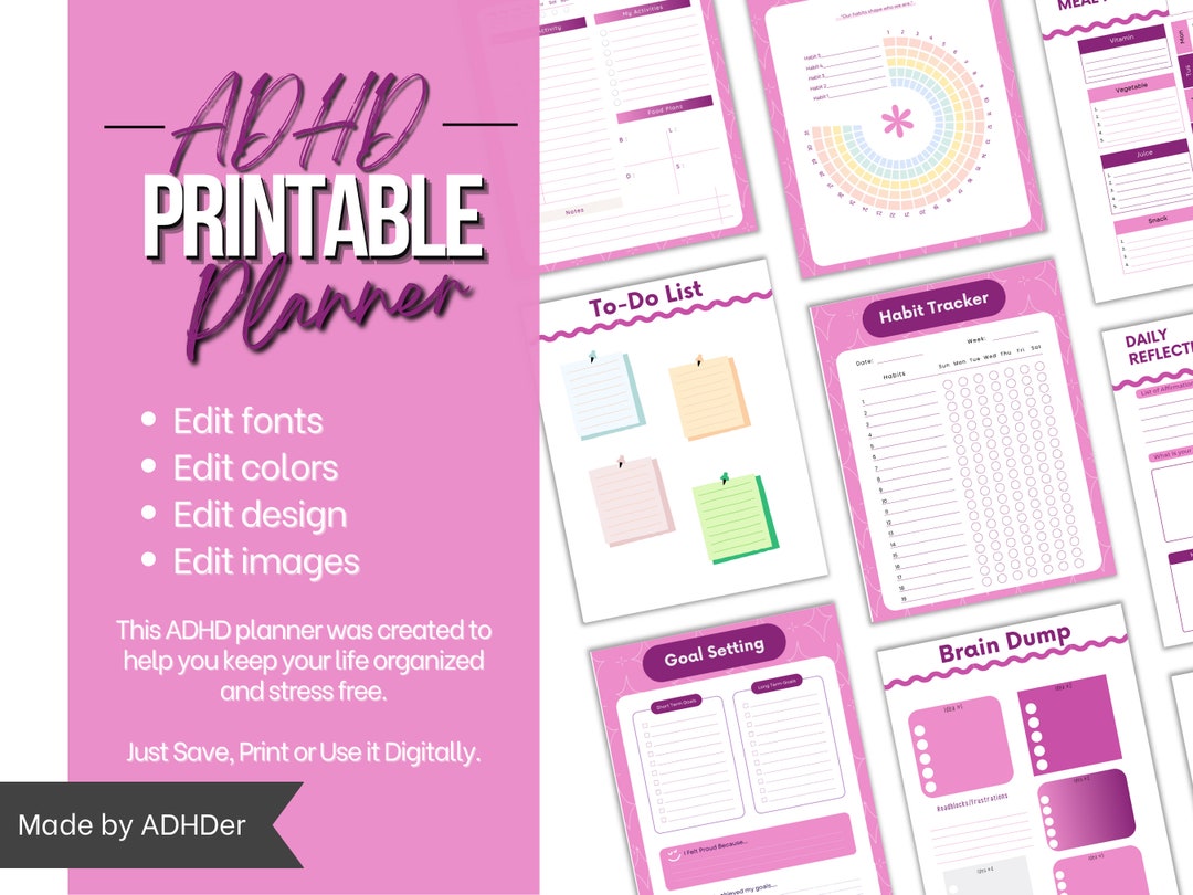 Glam ADHD Planner ADHD Printable Template ADHD Organizer Brain Dump Etsy