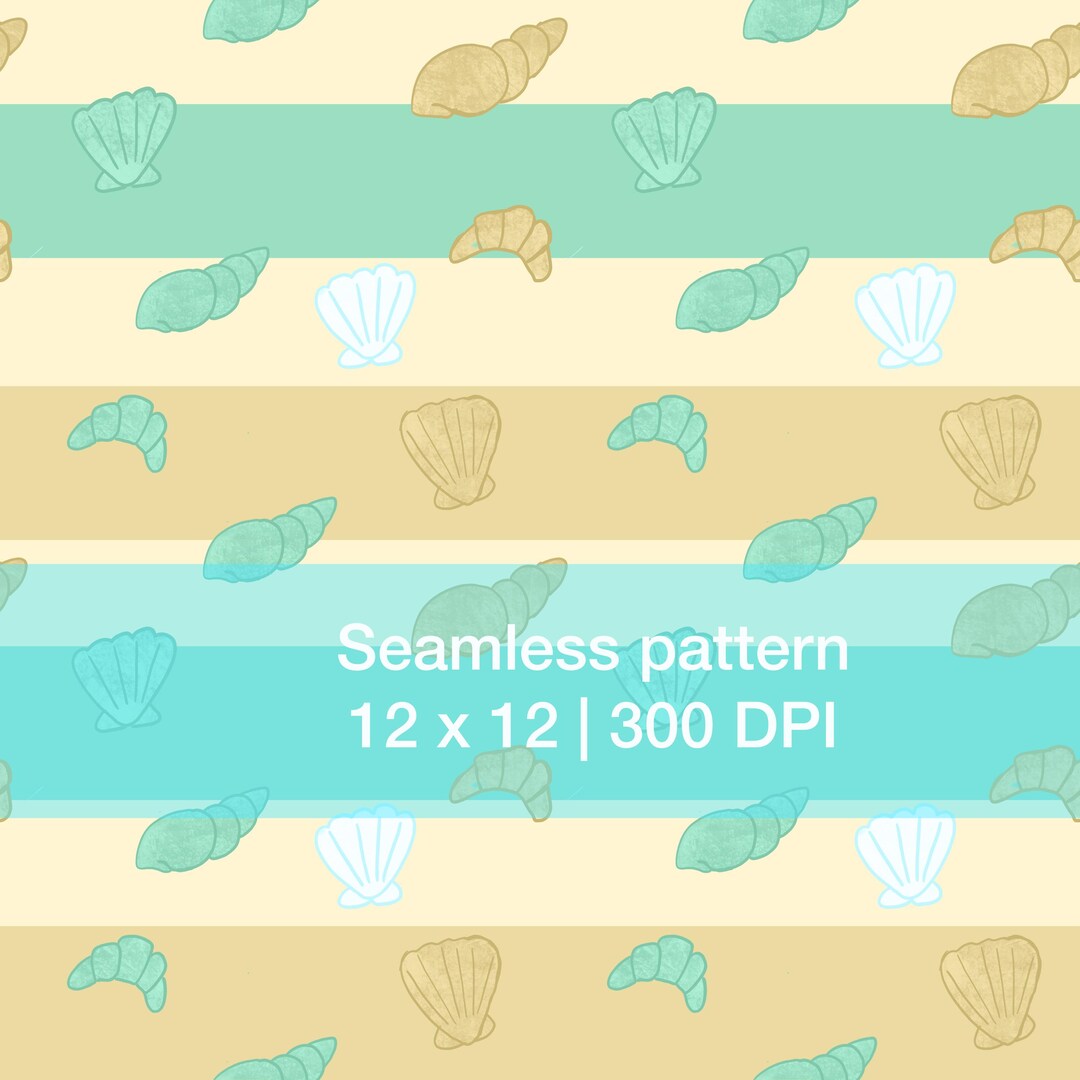 Pastel Coastal Seashell Seamless Pattern, Ocean Stripe Digital Paper ...