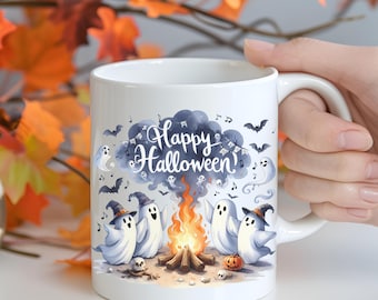 Linda taza de fantasma de Halloween, taza con vibraciones de fantasma, regalo de taza de calabaza, taza con temática de Halloween, regalo de taza espeluznante, regalo para amantes del café y el té, regalo de Halloween