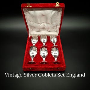 Set of 6 silver plated vintage goblets in original box. England 1960&#39;s.