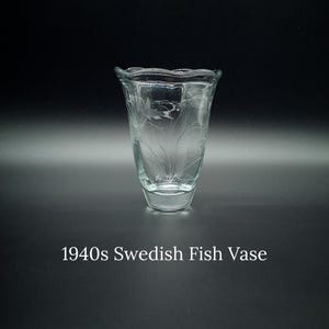 Vintage 1940s Strömbergshyttan Swedish Glass Vase with Hand-Carved Fish Design