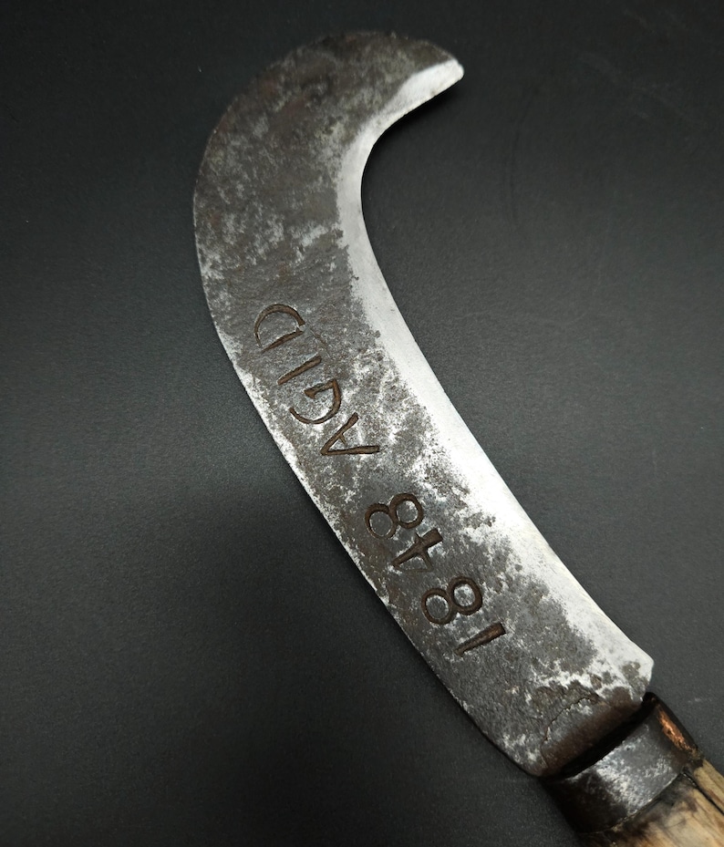 Antique Swedish Billhook - Hand-forged 1848 Farm Tool With Wooden ...