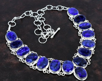 Blue Sapphire Gemstone Handmade / 925 Sterling Silver Necklace / Natural Blue Sapphire Necklace Gift For Her