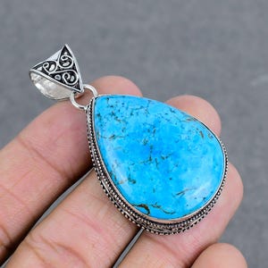Tibetan Turquoise Pendant: Handmade 925 Sterling Silver Vintage Style