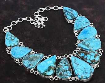 Tibetaanse Turquoise Edelsteen Handgemaakt / 925 Sterling Zilveren Ketting / 925 Gestempelde Edelsteen / Natuurlijke Turquoise Ketting Cadeau Voor Liefde