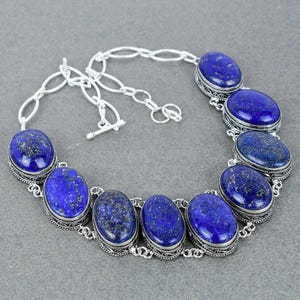 Natural Lapis Lazuli Gemstone 925 Sterling Silver Necklace Adjustable Chain Necklace Vintage Necklace Jewelry Handmade Necklace For Gifts