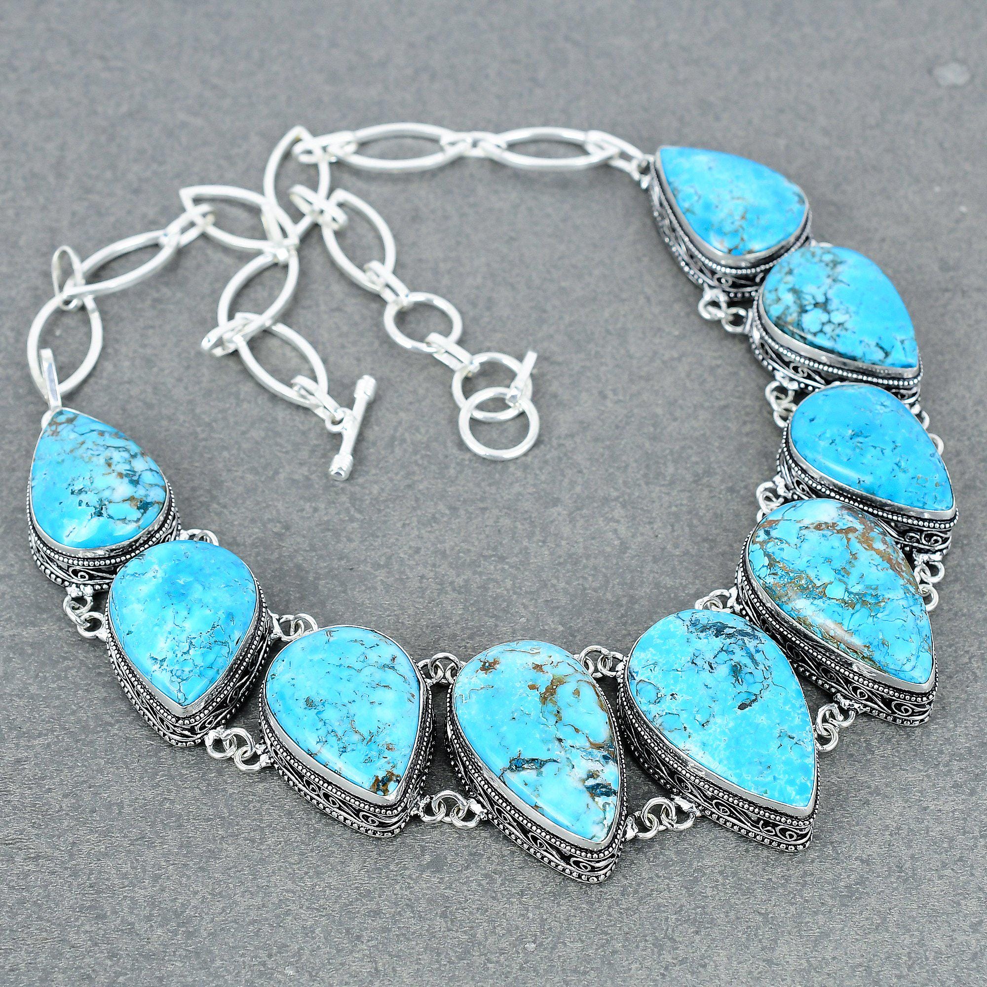 Handmade Turquoise Necklace: 925 Sterling Silver Adjustable Chain