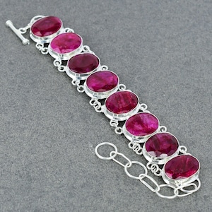 Armband med rubin och ädelsten - armband i 925 sterlingsilver - handgjorda smycken - justerbar kedja - armband med naturlig ädelsten - presenter till henne