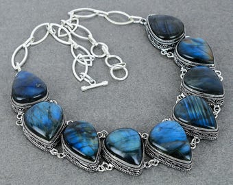 Rainbow Labradorite 925 Sterling Silver Necklace: Handmade Gemstone Jewelry