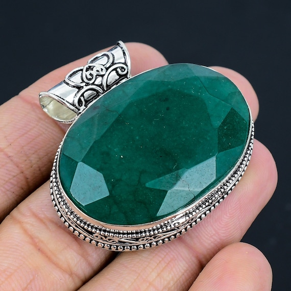 Collier perlé cristal vert émeraude et argent 925/1000 doré