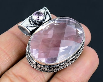 Pink Kunzite Gemstone 925 Sterling silver Pendant Pink kunzite Handmade vintage pendant Pink Kunzite silver Pendant jewelry for gift