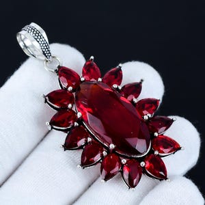 Mozambican Garnet Gemstone Pendant-925 Sterling Silver jewelry-Handmade Pendant-Decent Pendant-Garnet Pendant gifts For Fathers day