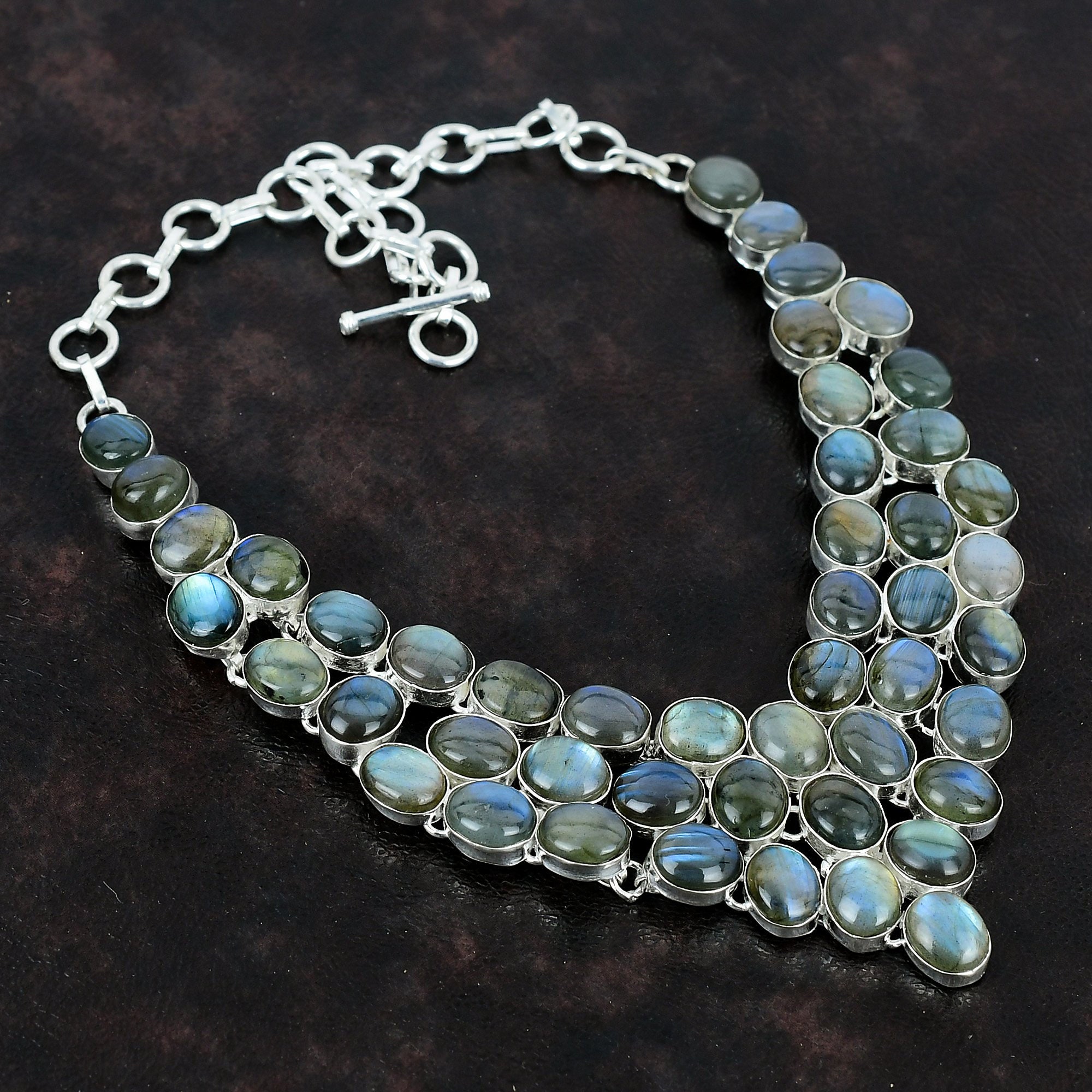 Rainbow Moonstone Labradorite Beaded Y-style Necklace Sterling Silver Adjustable Rainbow Moonstone Labradorite Beaded Y-style Necklace Sterling Silver Adjustable