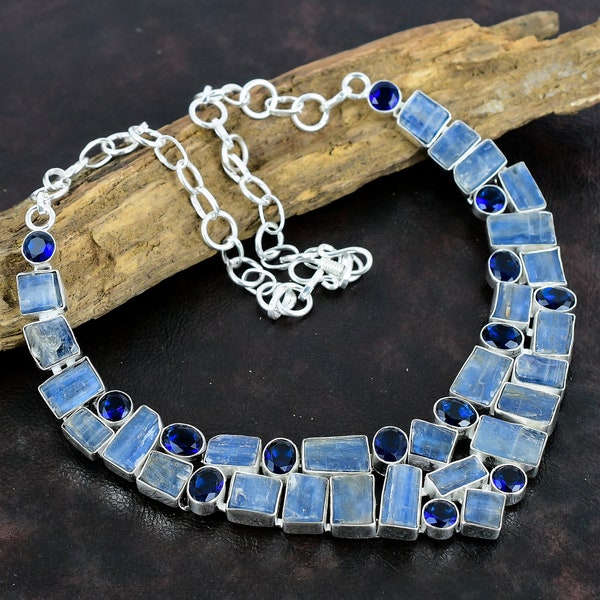 Blue Kyanite , Blue Topaz Gemstone Handmade / 925 Sterling Silver Jewelry Necklace / Natural Blue Kyanite Necklace Gift For Her