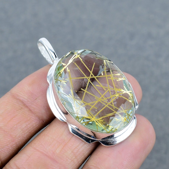 Pendentif En Argent Avec Malachite Et Inclusions Dorées - Occasion élégante