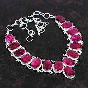 Handmade Kashmir Red Ruby 925 Sterling Silver Necklace