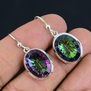 Mystic Topaz edelsteen handgemaakte zilveren oorbel Mystic Topaz 925 sterling zilveren oorbel Mystic Topaz zilveren oorbel verjaardagscadeau voor haar