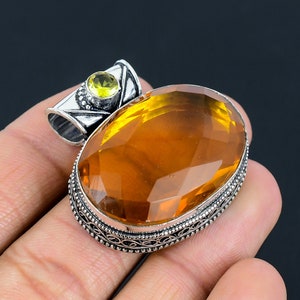 Handmade Vintage Citrine Pendant: 925 Sterling Silver Jewelry