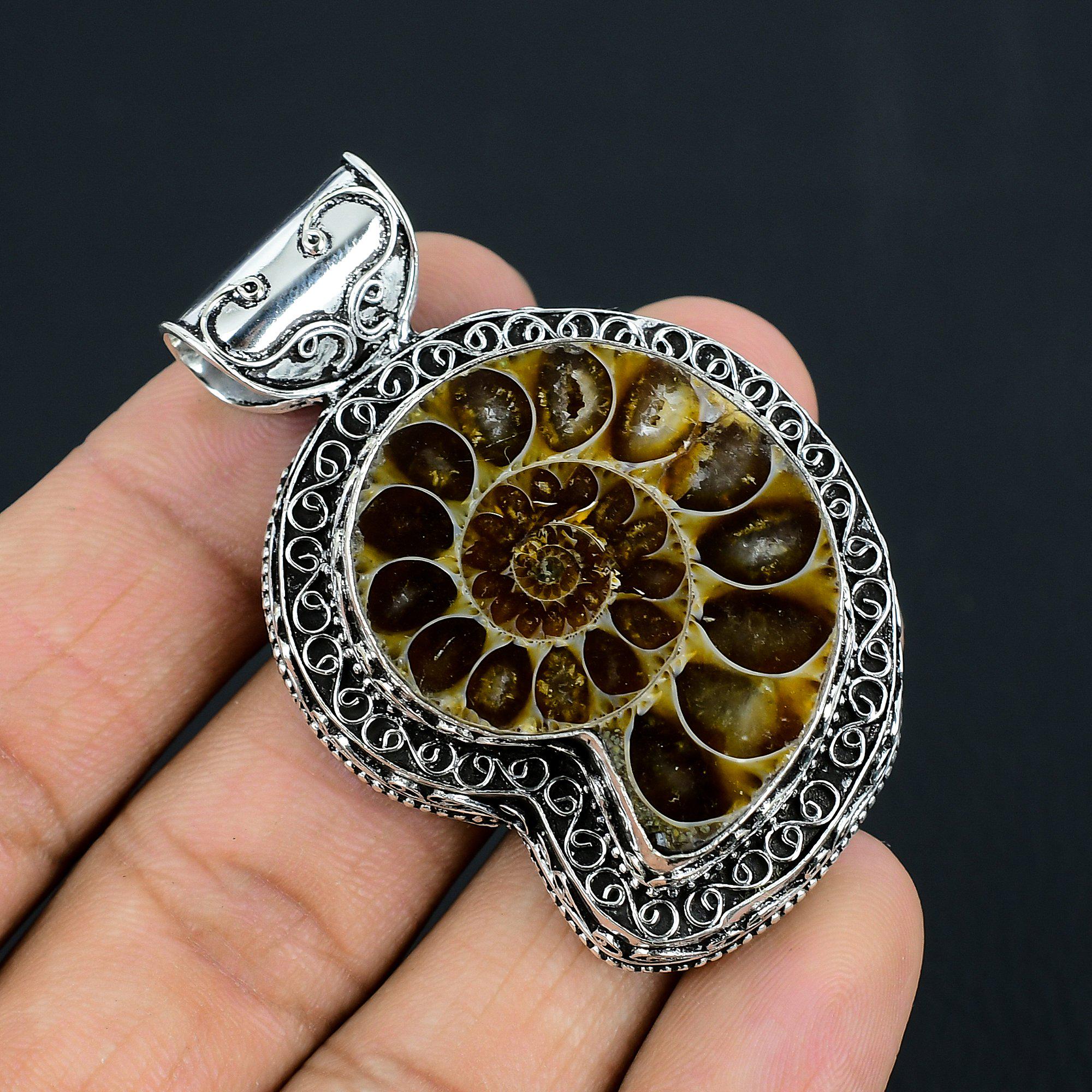 Ciondolo In Ammolite Iridescente E Ammonite: Gioielli Fossili In - Foto 6