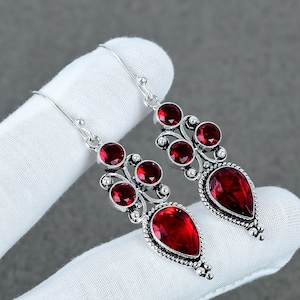 Garnet Gemstone 925 Sterling Silver Earring-Handmade Stylish Drop Dangle Earring