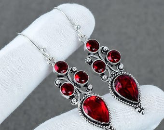 Granat Edelstein 925 Sterling Silber Ohrring-handgemachter stilvoller Tropfen baumeln Ohrring