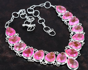 Pierre de kunzite rose faite main / Collier en argent sterling 925 / Collier de kunzite rose cadeau pour l'amour