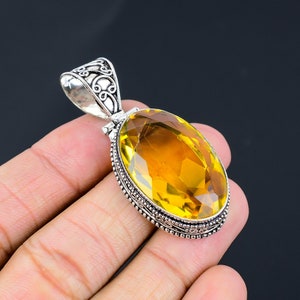 Handmade Vintage Citrine 925 Sterling Silver Pendant