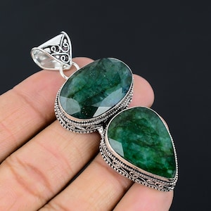 Zambian Emerald Gemstone Silver Necklace Jewelry Emerald 925 sterling Silver handmade Silver Pendant Emerald Pendant for Anniversary Gifts